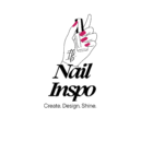 A hand with pink nails holds nail polish above the text #Nail Inspo and the tagline Create. Design. Shine. on a white background.